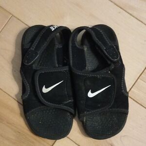 Nike Black Sandals with White Swoosh